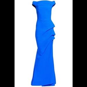 Chiara Boni Cold Shoulder Cutout Cobalt Blue Gown